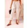 Dámske ľanové nohavice s bavlnou a opaskom béžové