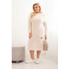 Dámske oversize pletené šaty Plus Size z moherom s vreckom béžové