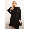Dámske oversize pletené šaty Plus Size z moherom s vreckom béžové