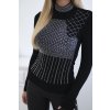 Pletená blúzka s motívom z kamienkov čierna