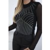 Čierna pletená blúzka body s tylovým rukávom