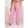 Dámske viskózové nohavice s pruhmi so širokou nohavicou ružové