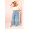 Dámske nohavice Plus Size so širokou nohavicou a etnickou výšivkou svetlo džínsové