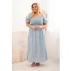 Dámske plus size šaty s krátkym rukávom a riasením z tencelu maxi svetlé rifľové