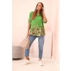 Dámska bavlnená košeľa s vyhrňovacími rukávmi a zvieracím vzorom zelená