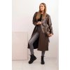 Dámsky trenčkot z eko kože s opaskom a golierom hnedý