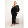 Dámsky bavlnený overal Plus Size s viazaním v páse a 3/4 rukávom čierny