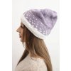 Dámska zimná vlnená čiapka s geometrickým vzorom K477 biela + tmavoružová