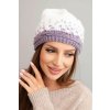 Dámska zimná vlnená čiapka s geometrickým vzorom K477 biela + tmavoružová