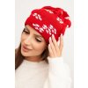 Dámska zimná pletená čiapka so vzorom snehových vločiek K463 tmavoružová