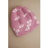 Dámska zimná pletená čiapka so vzorom snehových vločiek K463 tmavoružová