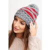 Dámska zimná pletená čiapka so strapcom a vrkočovým vzorom K466 sivá