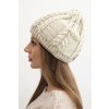 Dámska zimná vlnená čiapka s vrkočovým vzorom K452 béžová