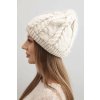 Dámska zimná vlnená čiapka s vrkočovým vzorom K452 béžová