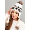 Dámska zimná vlnená čiapka s klapkami na uši a brmbolcami K436 biela