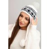 Dámska zimná vlnená čiapka s klapkami na uši a brmbolcami K436 biela