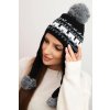 Dámska zimná vlnená čiapka s ušnicami a brmbolcami K436 tmavosivá