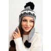 Dámska zimná vlnená čiapka s ušnicami a brmbolcami K436 tmavosivá