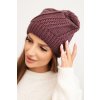 Dámska zimná pletená čiapka s ozdobným vzorom K454 ecru + fialová