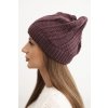Dámska zimná pletená čiapka s ozdobným vzorom K454 ecru + fialová