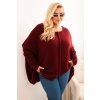 Dámsky sveter Plus Size s akrylom vo voľnom strihu a 3/4 rukávom hnedý