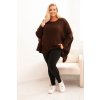 Dámsky sveter Plus Size s akrylom vo voľnom strihu a 3/4 rukávom hnedý
