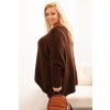 Dámsky sveter Plus Size s akrylom vo voľnom strihu a 3/4 rukávom hnedý