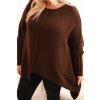 Dámsky sveter Plus Size s akrylom vo voľnom strihu a 3/4 rukávom hnedý