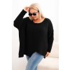 Dámsky sveter Plus Size s akrylom vo voľnom strihu a 3/4 rukávom hnedý