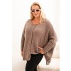 Dámsky sveter Plus Size s akrylom vo voľnom strihu a 3/4 rukávom hnedý