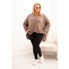 Dámsky sveter Plus Size s akrylom vo voľnom strihu a 3/4 rukávom hnedý