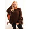 Dámsky sveter Plus Size s akrylom vo voľnom strihu a 3/4 rukávom hnedý