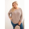Dámsky sveter plus size s lodičkovým výstrihom hnedý