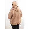 Dámska bunda Plus Size s kapucňou a beránkom v ťavej farbe