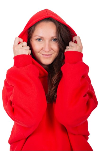 mikina oversized kapuce cervena 1