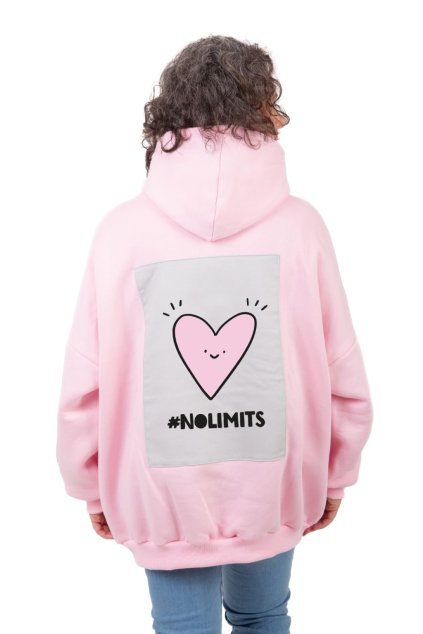 mikina oversized kapuce ruzova srdce plne