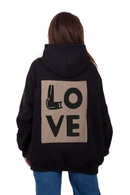 mikina oversized kapuce cerna love