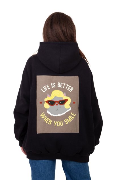 mikina oversized kapuce cerna smile