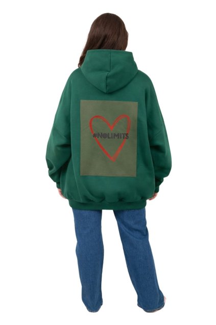 mikina oversized kapuce zelena back srdce obrys
