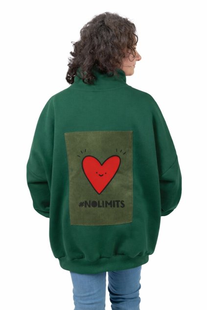 mikina oversized rolak zelena back srdce plne