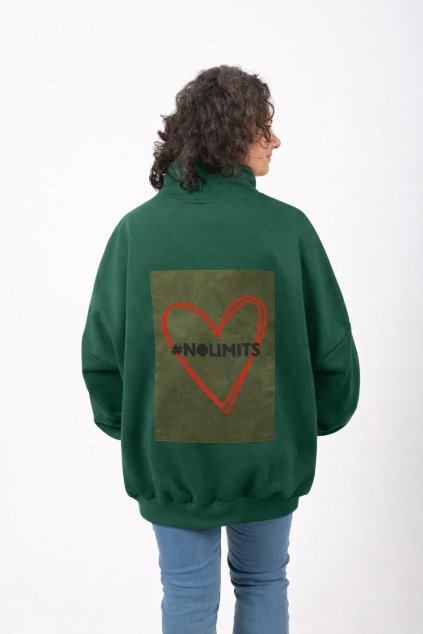 mikina oversized rolak zelena back srdce obrys