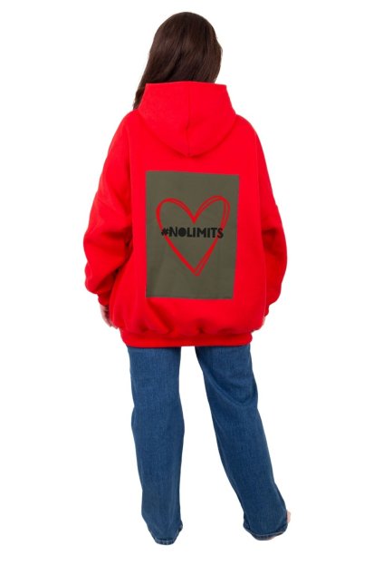 mikina oversized kapuce cervena srdce obrys