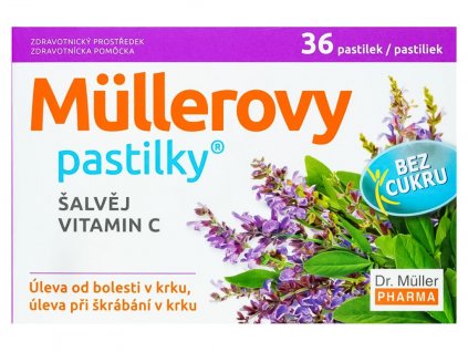 Lekáreň Adonai Müllerove pastilky so šalviou a vitamínom C – bez cukru | 36 ks