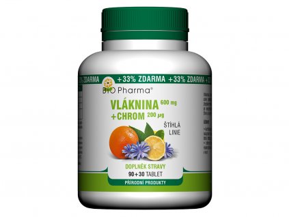 BIO Pharma Vláknina 600 mg, Chróm 200 µg 90+ 30 tbl zdarma