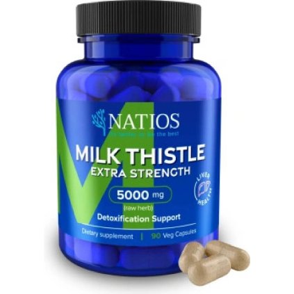 NATIOS Milk Thistle Extract, Ostropestřec, 5000 mg, Extra Strength, 90 veganských kapslí