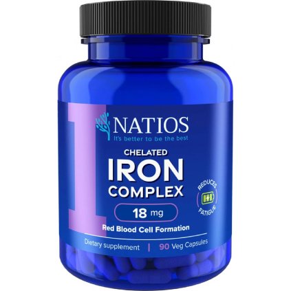 NATIOS Iron Chelated Complex, Železo bisglycinát, 18 mg, 90 veganských kapslí