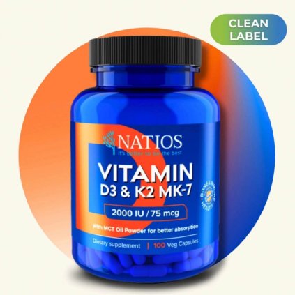 Natios Vitamín D3 + K2 (MenaQ7 MK 7) 2000 IU + 75 mcg 100 kapslí