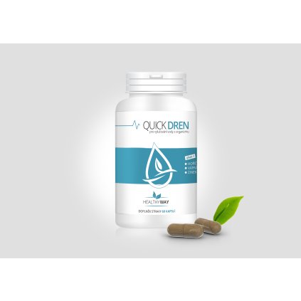 QUICK DREN – Odvodňující a detoxikační 60cps. 100% přírodní doplněk výživy pro udržení rovnováhy tekutin v těle. Pomáhá při odvodnění a nadváze. S obsahem hořčíku, draslíku, vápníku a bylin