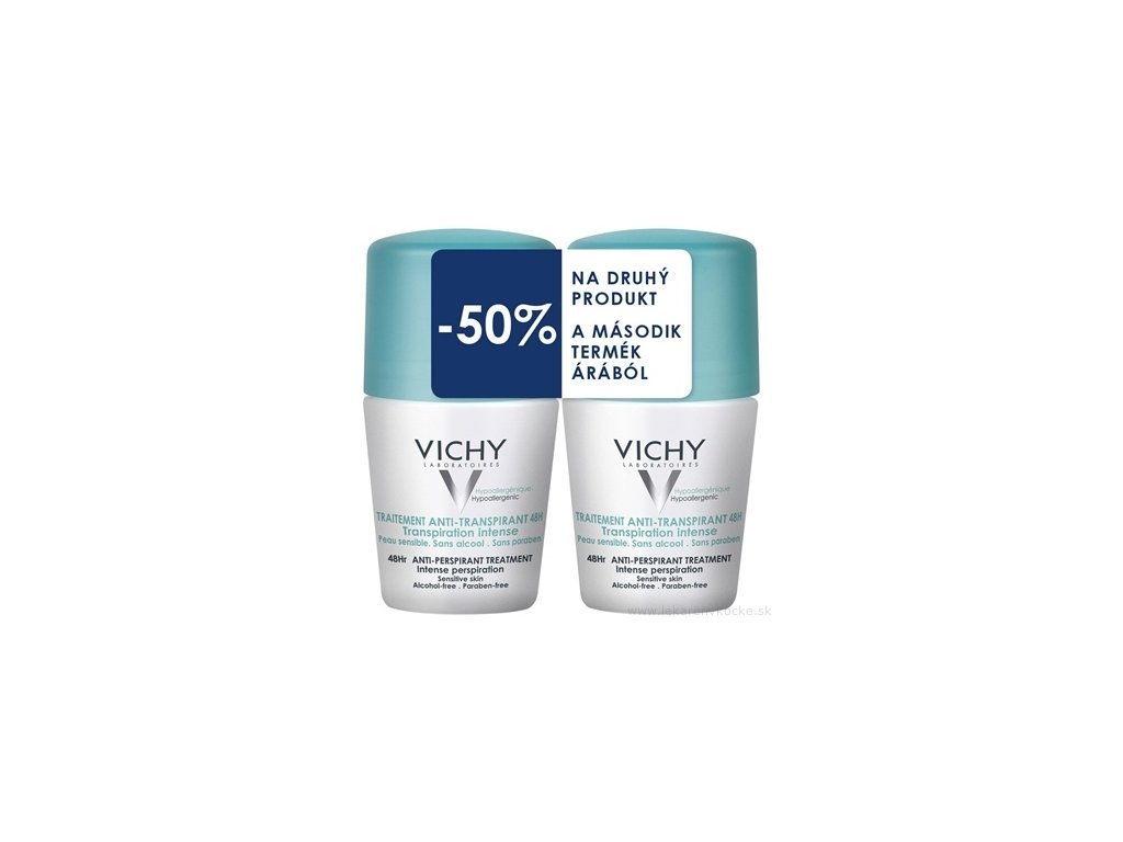 VICHY DEO ANTI-TRANSPIRANT 48H Intense Duo Hypoallergenic (-50% na druhý produkt) (verzia 2020) 2x50 ml, 1x1 set