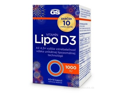 GS Vitamín Lipo D3 1000 IU – lipozomálny vitamín D3, 70 kapsúl (60+10 zadarmo)
